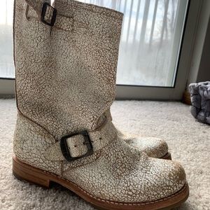 Rustic White cracked Frye boots